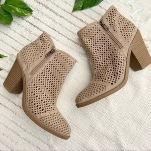 Esprit Beige Tan Ankle Boots Unique Perforated Design